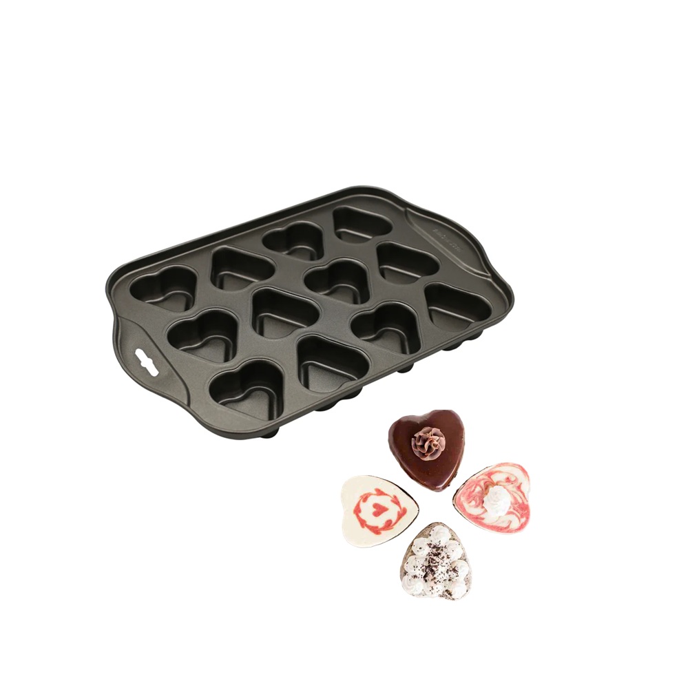 12 CAVITY MINI CHEESECAKE PAN WITH REMOVABLE BOTTOM ( HEART)