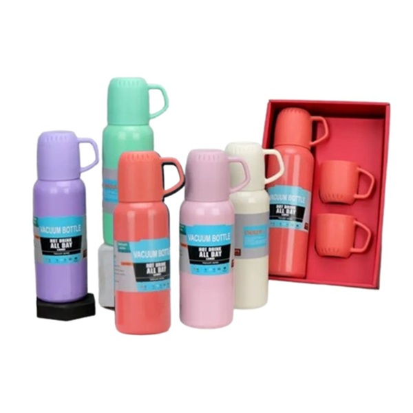 STAINLESS STEEL INSULATED VACCUM FLASK 500ML WITH 3 CUPS