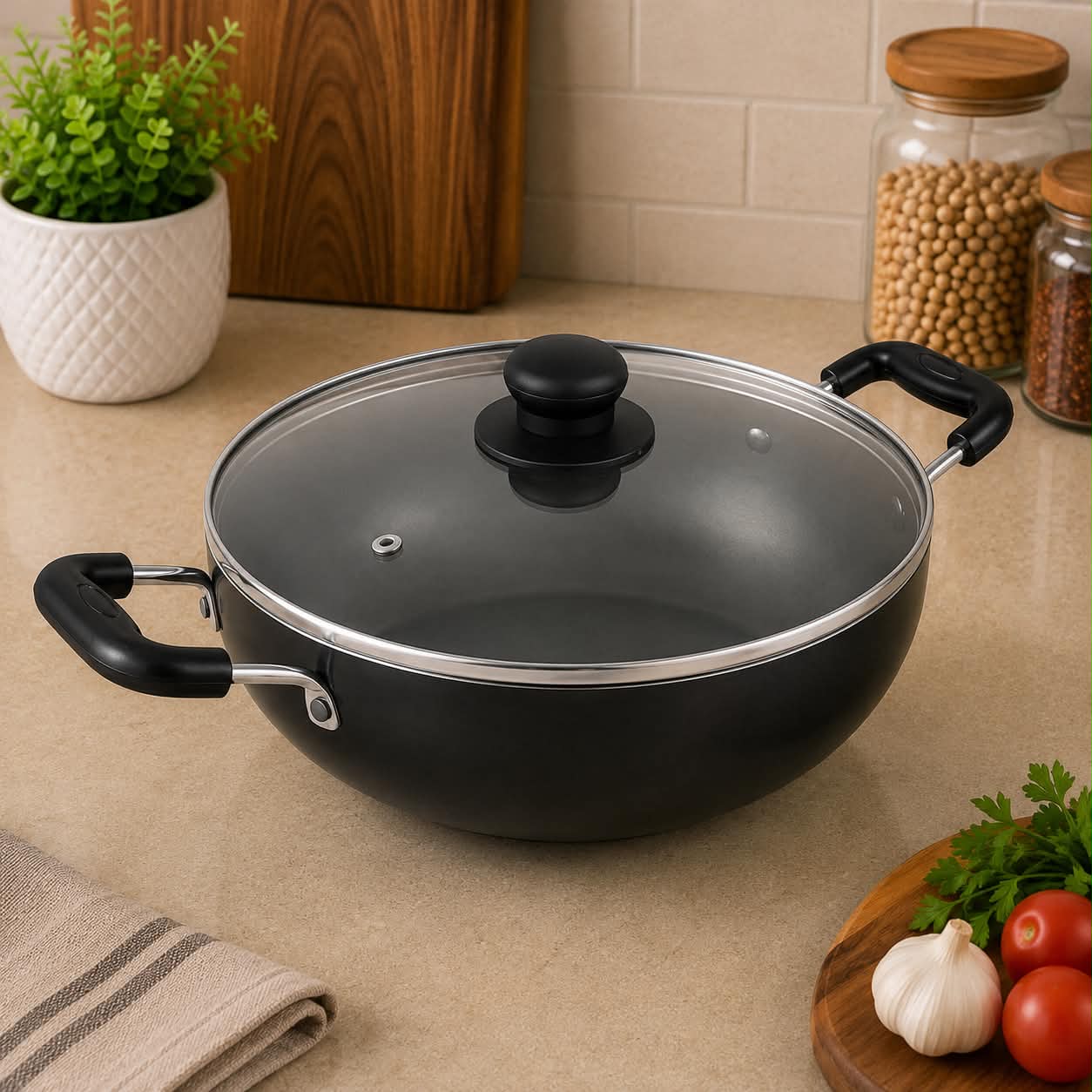 DEEP KADAI  13 H.A WITH GLASS LID