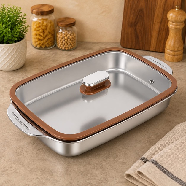 STAINLESS STEELGRILL PLATE WITH GLASS LID