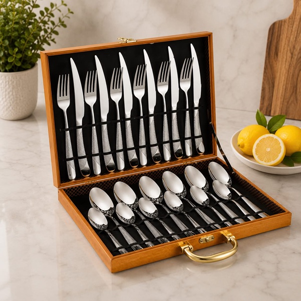 24 PCS HIGH QUALITY POLISHED CUTLERY SET STAINLESS STEEL - SILVER