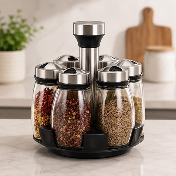 ROTATING GLASS SPICE ORGANIZING RACK