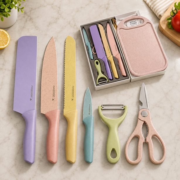 7 PCS NON STICK KNIFE SET WITH CUTTING BOARD