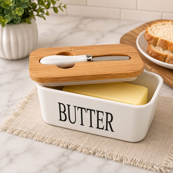 CERAMIC BUTTER DISH WITH STYLISH BUTTER KNIFE